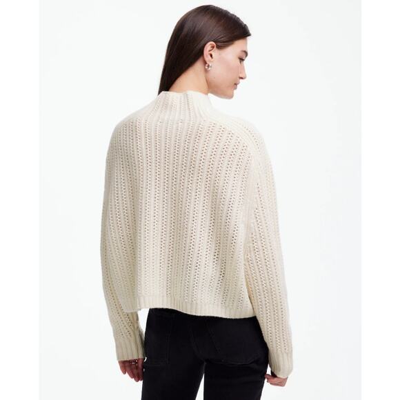 Madewell Pointelle-Stitch Mock Neck Sweater WMNS S Cream Merino Wool Relaxed Fit - Picture 3 of 9